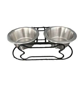 Raised Dog Bowl Stand with 2 Stainless Steel Bowls